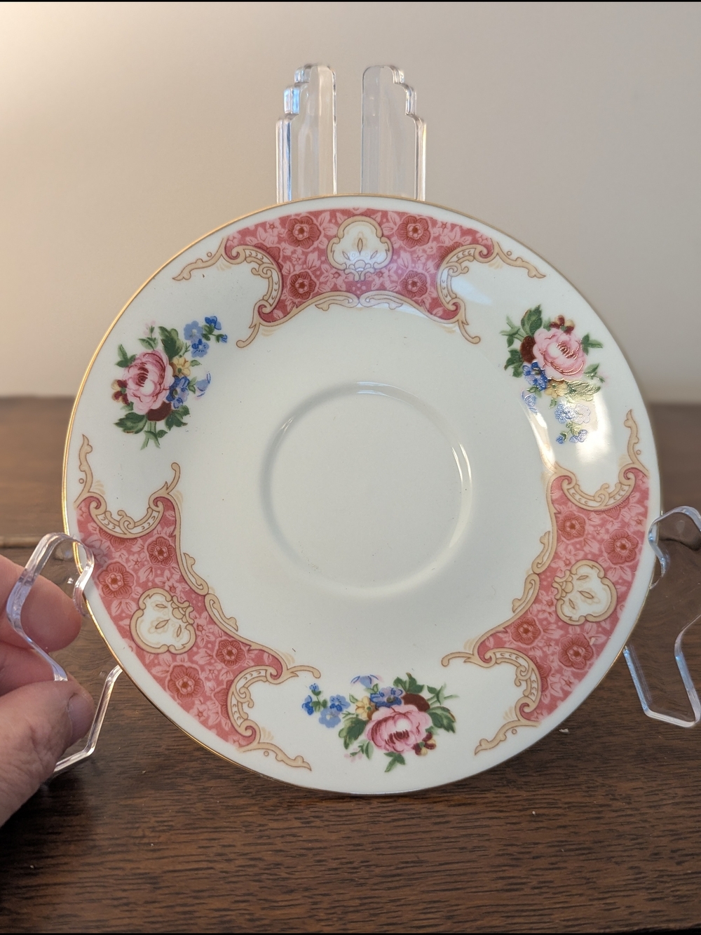 Vtg Remington Red Sea Spring Garden Fine China Saucer Gold Trim 6"